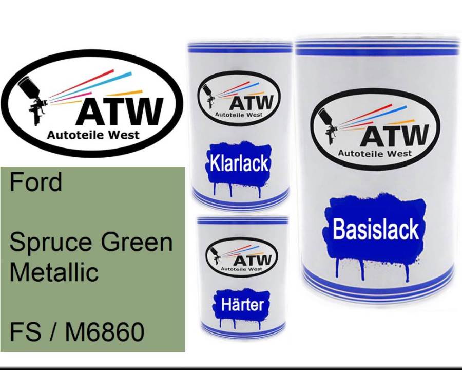 Ford, Spruce Green Metallic, FS / M6860: 500ml Lackdose + 500ml Klarlack + 250ml Härter - Set, von ATW Autoteile West.